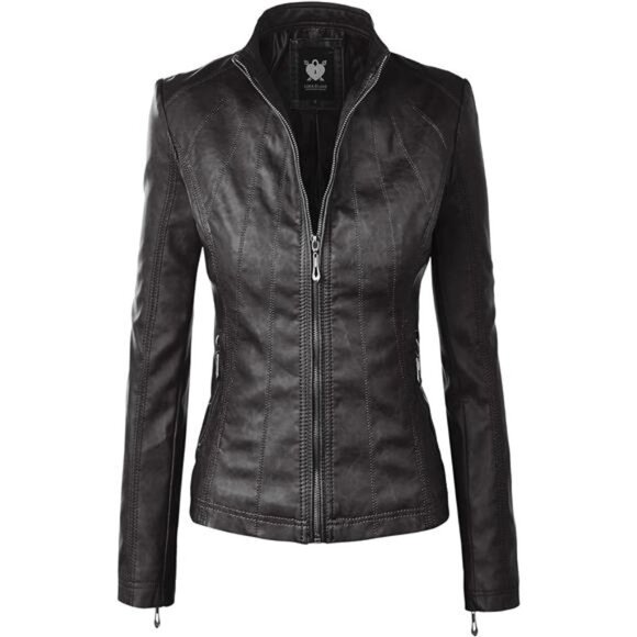 Jackets & Blazers - Slim Fit Stylish Vegan Leather Moto Jacket Deep Coffee
